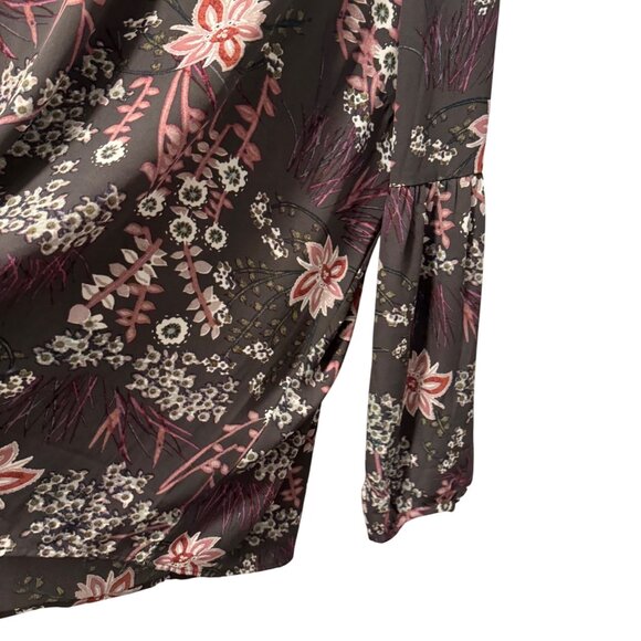 Floral Printed Polyester Blouse Gray Multi With Long Sleeves Sz XL blouse - Picture 6 of 12